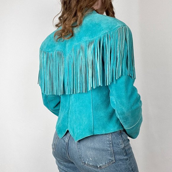 Vintage Suede Leather Fringe Jacket Western Boho Coat Blazer Festival Bohemian - Picture 3 of 9